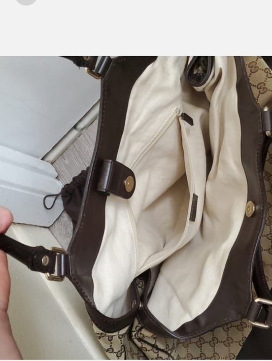 Authentic Gucci Beige GG Canvas Satchel with Brown Leather Trim - Picture 13 of 16
